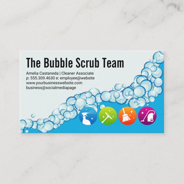 Soap Bubbles | Sanitizing Cleaning Icons  Business Card (Front)