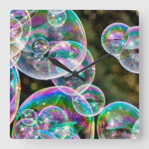 Soap bubbles square wall clock
