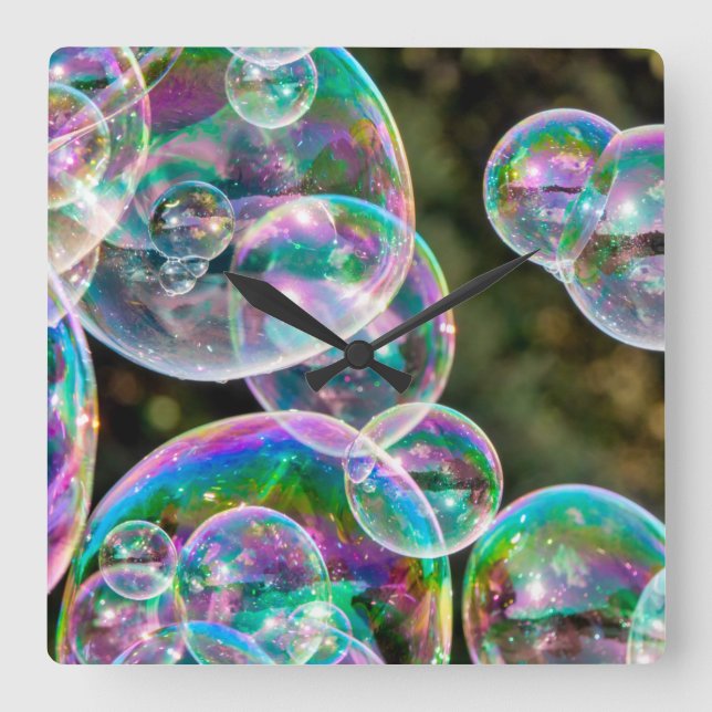 Soap bubbles square wall clock (Front)