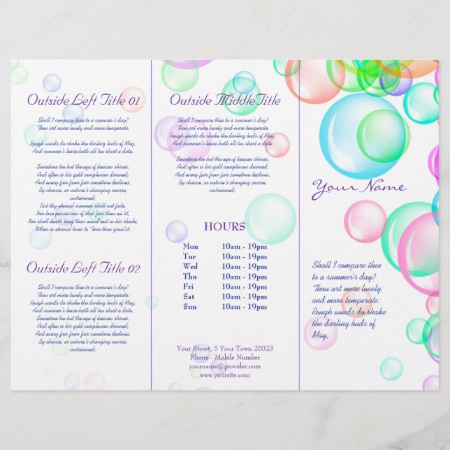 Soap Bubbles Trifold Brochure - Paper Sheet (Front)