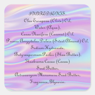 Soap Skincare Ingredient Listing Product Holograph Square Sticker