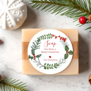 Soap You Have a Merry Christmas Wreath Classic Round Sticker