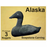 Soapstone Eider Duck - Alaska Postage Photo Sculpture Magnet<br><div class="desc">A postage stamp from a mythical independent Alaska featuring a soapstone carving of an Eider Duck. Text reading, "Alaska, " "Postage 3 Nuggets, " and "Spastone Carving" also appears. The Common Eider, Somateria mollissima, is the largest duck found in Europe and in North America (except for the Muscovy Duck which...</div>