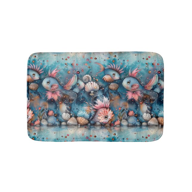 Soapy sea funny fish inhabitants bath mat (Front)