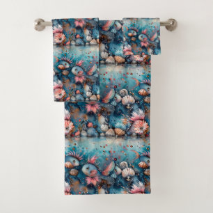 Soapy sea funny fish inhabitants bath towel set