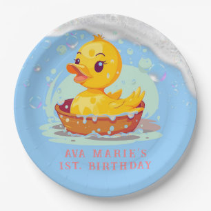 Soapy Yellow Rubber Duck Girl 1st birthday Party Paper Plate