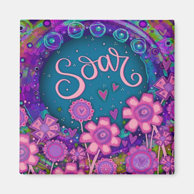 Soar Hearts Fun Pink Floral Inspirivity Magnet (Front)