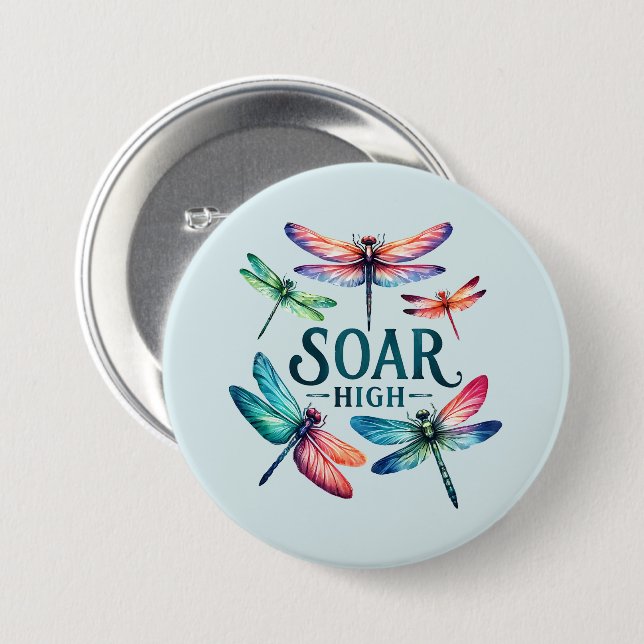 Soar High - Artistic Dragonfly 3 Inch Round Button (Front & Back)
