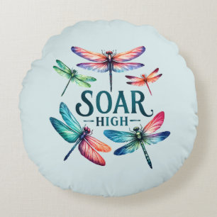 Soar High - Dragonfly Colourful Inspirational Round Pillow