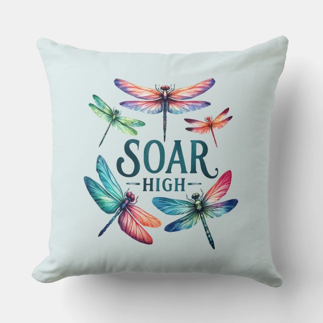 Soar High - Dragonfly Colourful Inspirational Throw Pillow (Front)