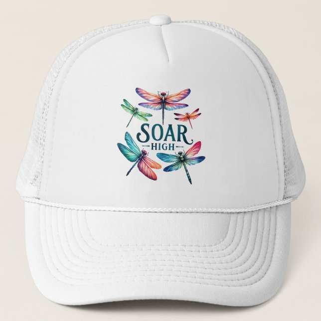 Soar High - Dragonfly Colourful Inspirational Trucker Hat (Front)