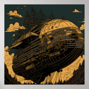 Soar High: Majestic Steampunk Airship Poster