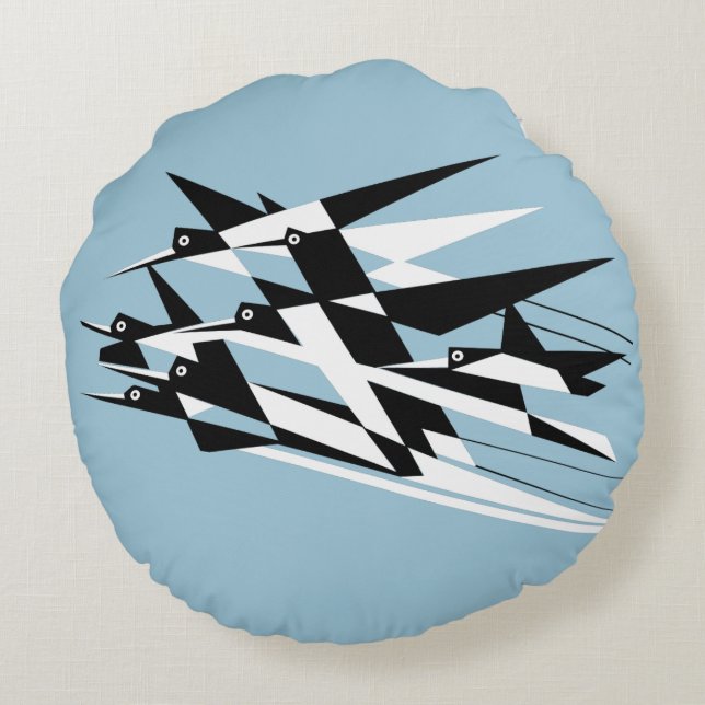 Soar To Success Art Deco Geometric Birds Round Pillow (Back)