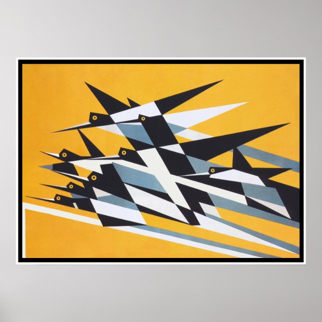 Soar to Success, Birds, Abstract, Geometric, Retro Poster (Front)