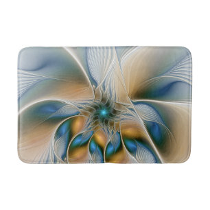 Soaring, Abstract Fantasy Fractal Art With Blue Bath Mat
