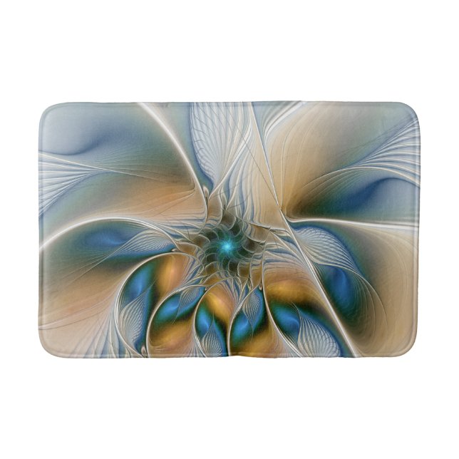 Soaring, Abstract Fantasy Fractal Art With Blue Bath Mat (Front)