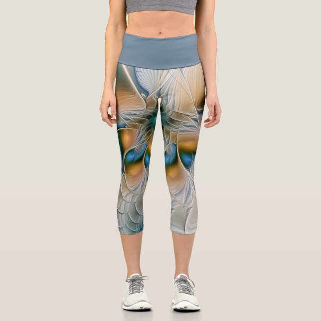 Soaring, Abstract Fantasy Fractal Art With Blue Capri Leggings (Front)