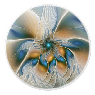 Soaring, Abstract Fantasy Fractal Art With Blue Ceramic Knob