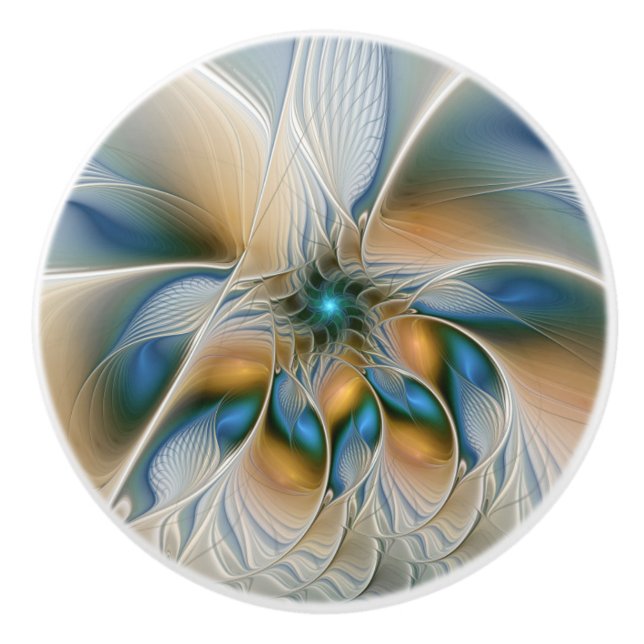 Soaring, Abstract Fantasy Fractal Art With Blue Ceramic Knob (Front)