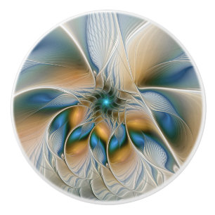 Soaring, Abstract Fantasy Fractal Art With Blue Ceramic Knob