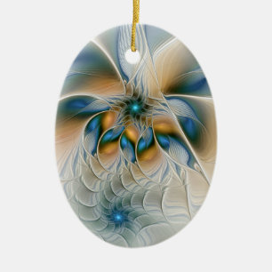 Soaring, Abstract Fantasy Fractal Art With Blue Ceramic Ornament