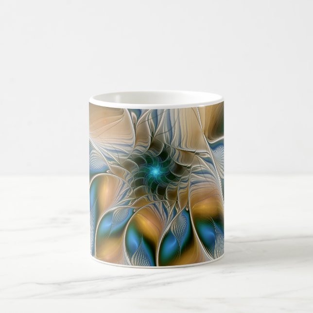 Soaring, Abstract Fantasy Fractal Art With Blue Coffee Mug (Center)