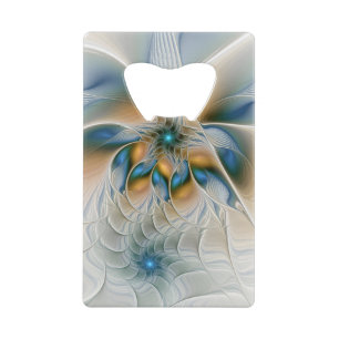 Soaring, Abstract Fantasy Fractal Art With Blue Credit Card Bottle Opener