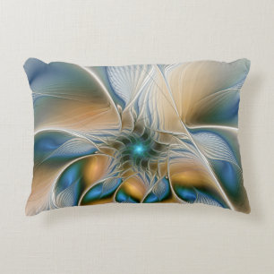 Soaring, Abstract Fantasy Fractal Art With Blue Decorative Pillow