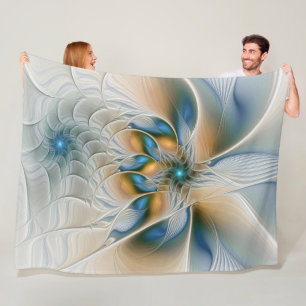Soaring, Abstract Fantasy Fractal Art With Blue Fleece Blanket