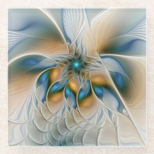 Soaring, Abstract Fantasy Fractal Art With Blue Glass Coaster