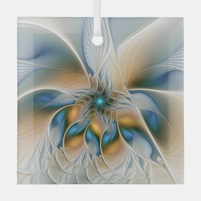 Soaring, Abstract Fantasy Fractal Art With Blue Glass Ornament (Front)