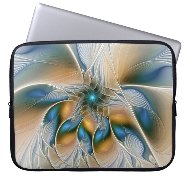 Soaring, Abstract Fantasy Fractal Art With Blue Laptop Sleeve (Front)
