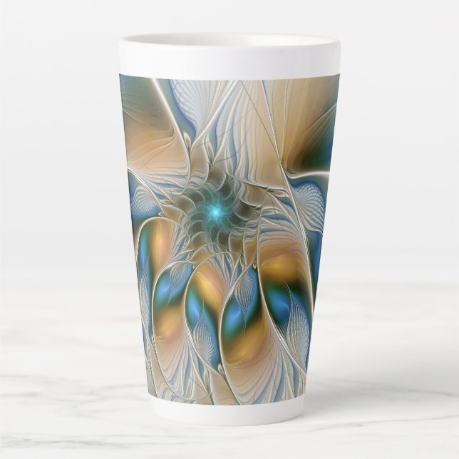 Soaring, Abstract Fantasy Fractal Art With Blue Latte Mug (Front)