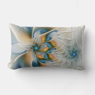 Soaring, Abstract Fantasy Fractal Art With Blue Lumbar Pillow