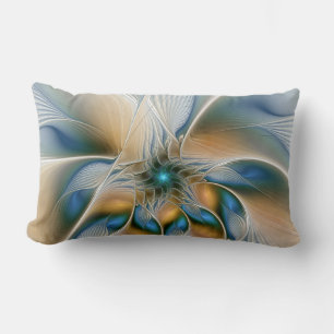 Soaring, Abstract Fantasy Fractal Art With Blue Lumbar Pillow