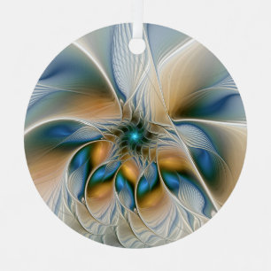Soaring, Abstract Fantasy Fractal Art With Blue Metal Ornament