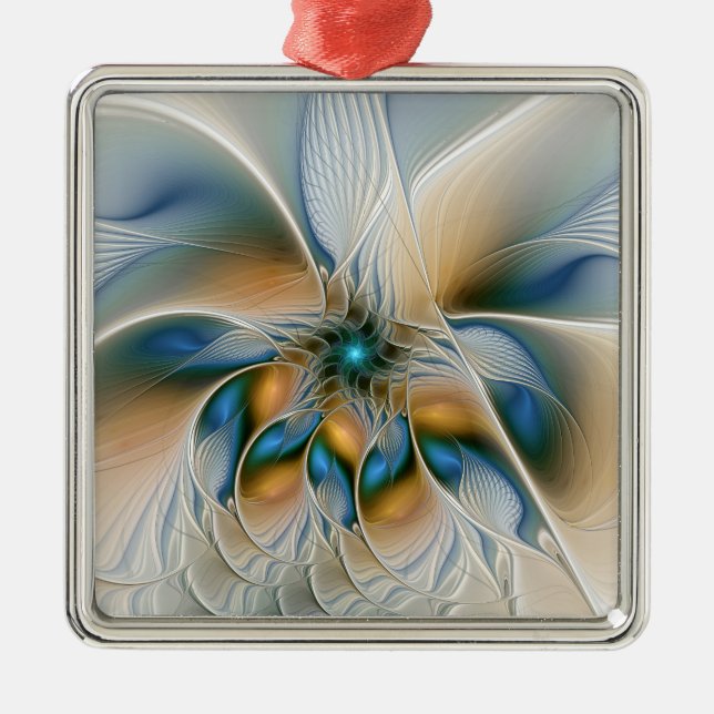 Soaring, Abstract Fantasy Fractal Art With Blue Metal Ornament (Front)