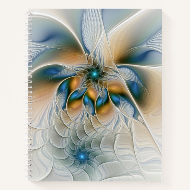 Soaring, Abstract Fantasy Fractal Art With Blue Notebook (Front)