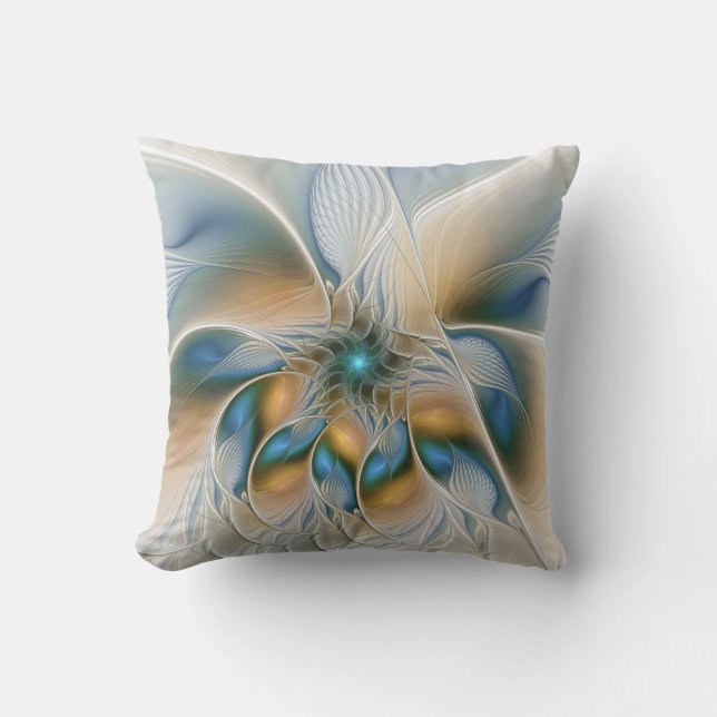Soaring, Abstract Fantasy Fractal Art With Blue Outdoor Pillow (Front)