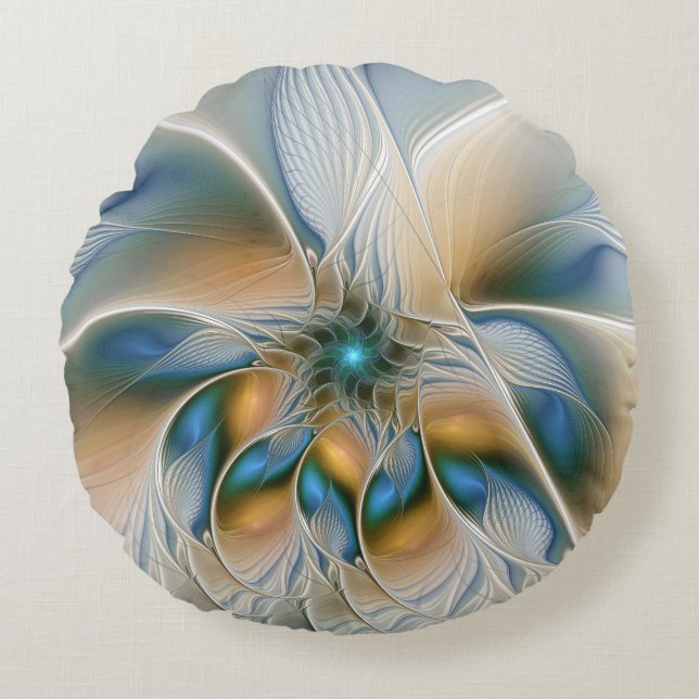 Soaring, Abstract Fantasy Fractal Art With Blue Round Pillow (Front)