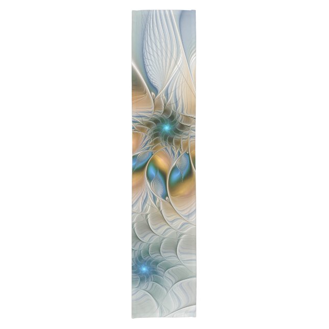 Soaring, Abstract Fantasy Fractal Art With Blue Short Table Runner (Front)