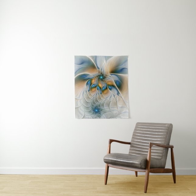 Soaring, Abstract Fantasy Fractal Art With Blue Tapestry (In Situ)
