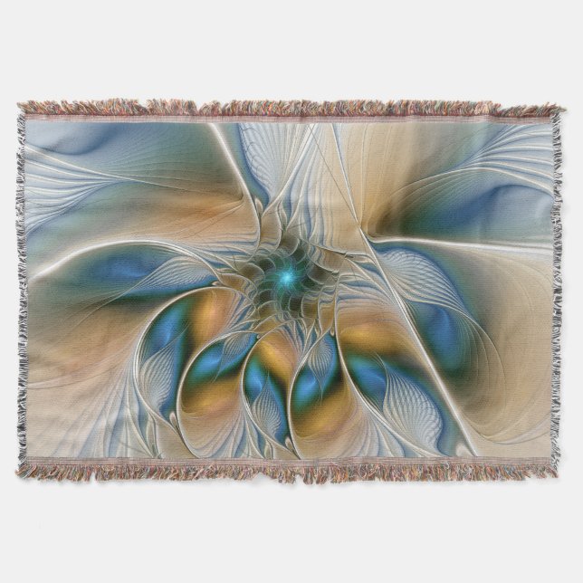 Soaring, Abstract Fantasy Fractal Art With Blue Throw Blanket (Front)