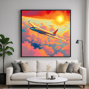 Soaring Airplane - Vibrant Painterly Style Art Poster