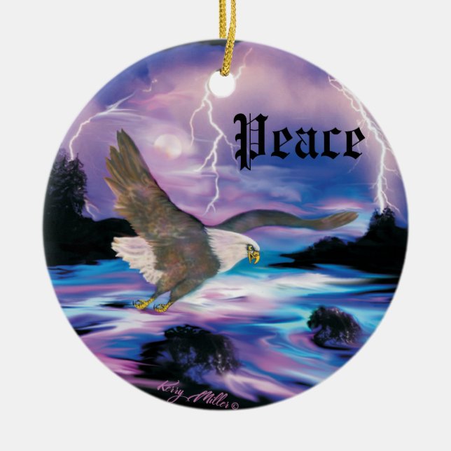 Soaring Bald Eagle Ceramic Ornament (Front)