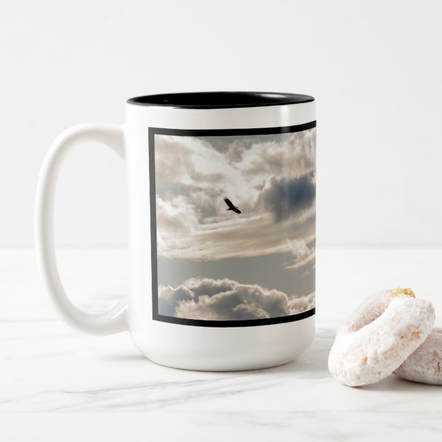 Soaring Bald Eagle Two-Tone Coffee Mug (With Donut)