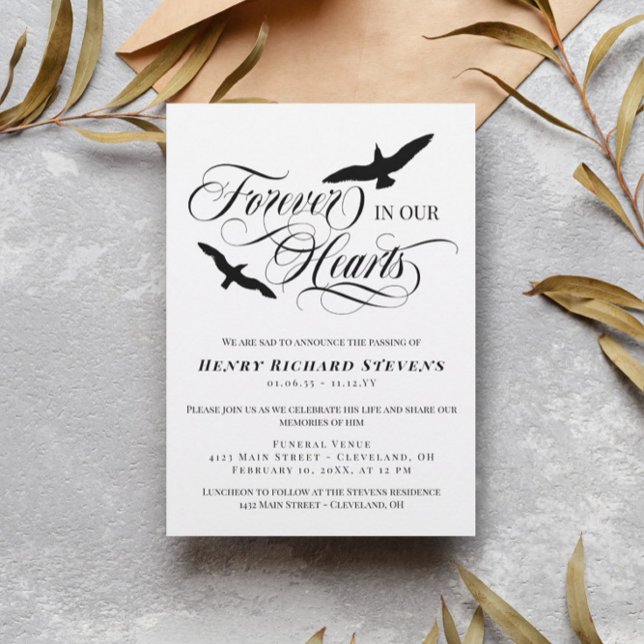 Soaring Birds Forever In Our Hearts Photo Funeral Invitation (Creator Uploaded)