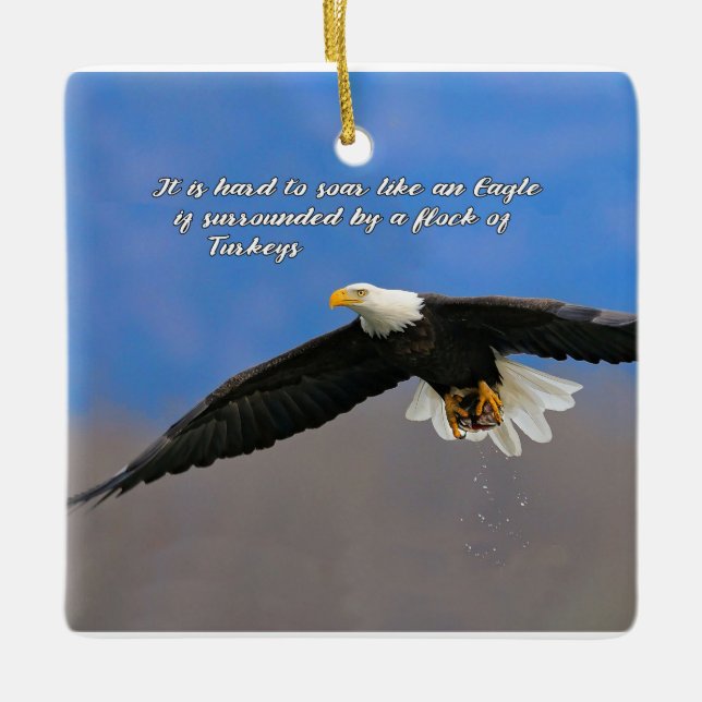 Soaring Eagle and Turkeys Ceramic Ornament (Front)