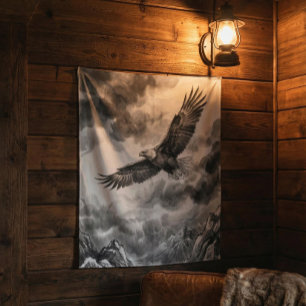 Soaring Eagle Mountain Tapestry   Black and White 