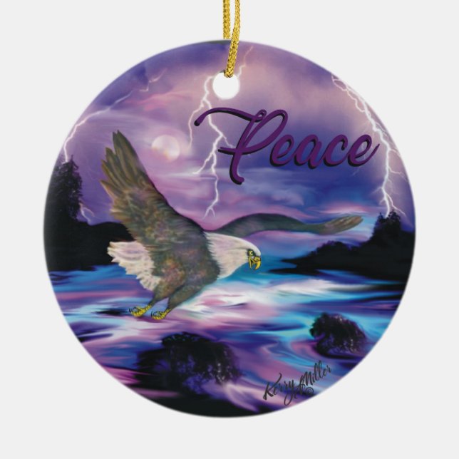 Soaring Eagle Spreading Peace Ceramic Ornament (Front)